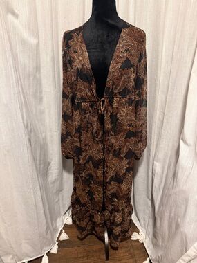 Black & Brown Paisley Maxi Duster